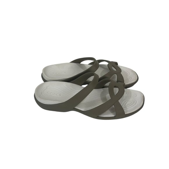 Crocs Womens Slip On Tan Brown Strappy Sandals SZ 11Comfort Outdoor - Picture 9 of 11